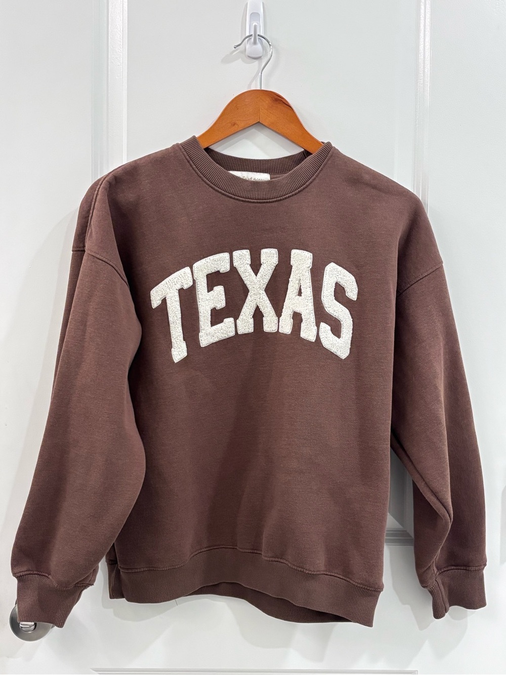 State of Mine Brown Crewneck Sweatshirt with White TEXAS Appliqué